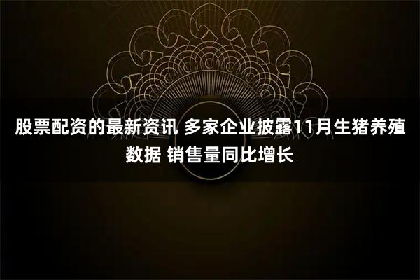 股票配资的最新资讯 多家企业披露11月生猪养殖数据 销售量同比增长